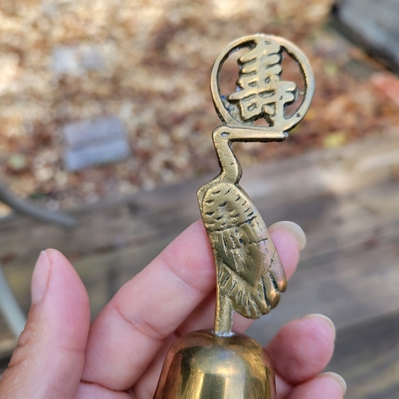 Beautiful Chinese Brass Crane Heron Bird Bell About 4" Tall Collectible - Picture 4 of 9